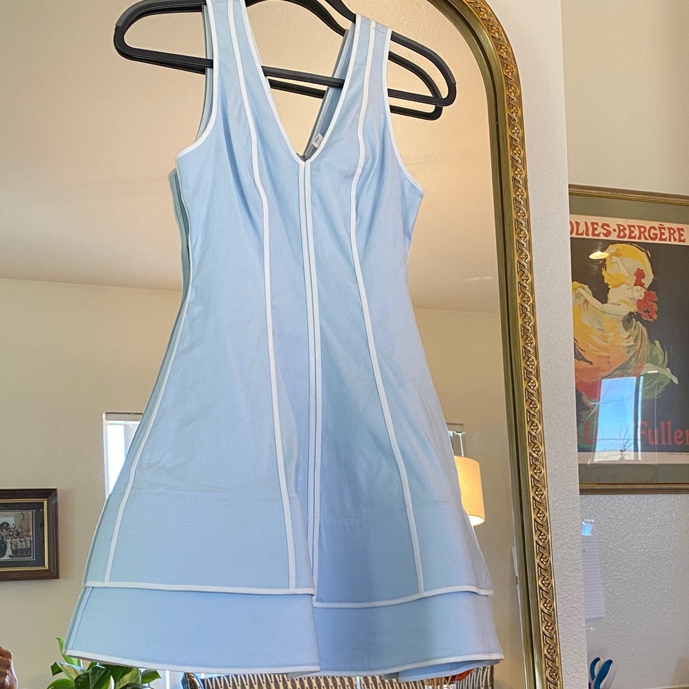 Maeve Linen Tiered Blue Mini Dress